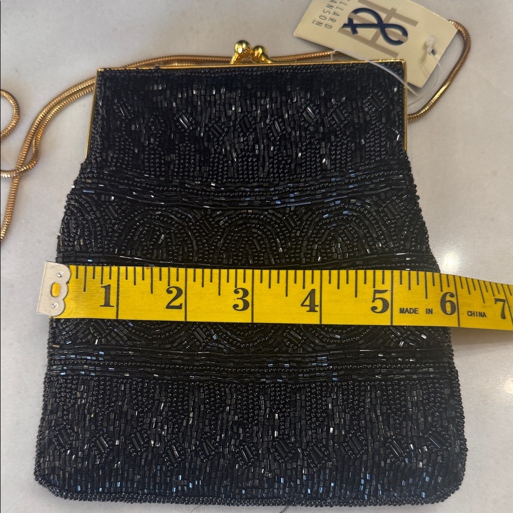 Hillard & Hanson Black Beaded Clutch with Gold Chain - Picture 3 of 8